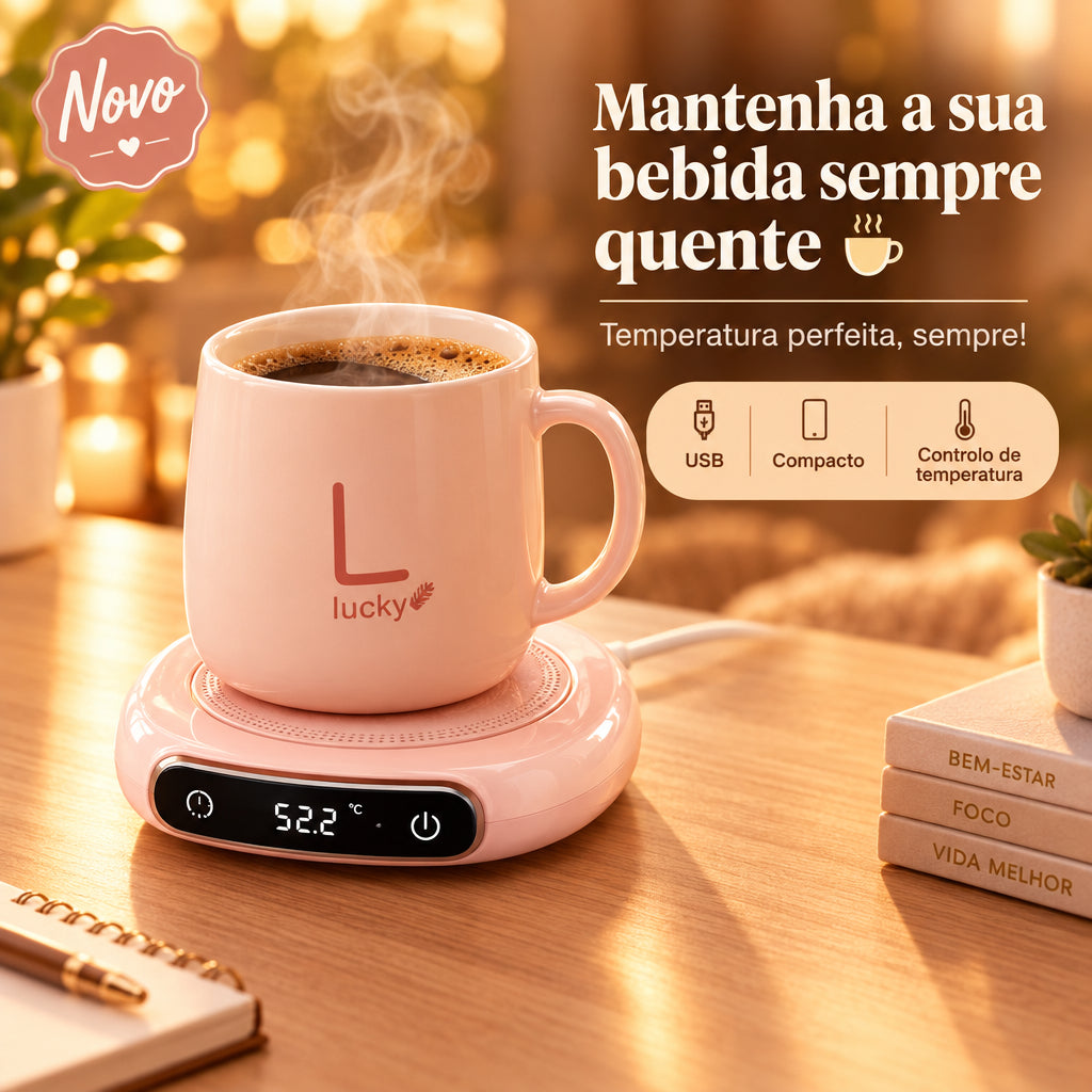 O formato leve e compacto ocupa pouco espaço e mantém-se estável durante a utilização. Basta colocar a caneca sobre a base e ligar o cabo à alimentação USB para ajudar a conservar o calor da bebida.