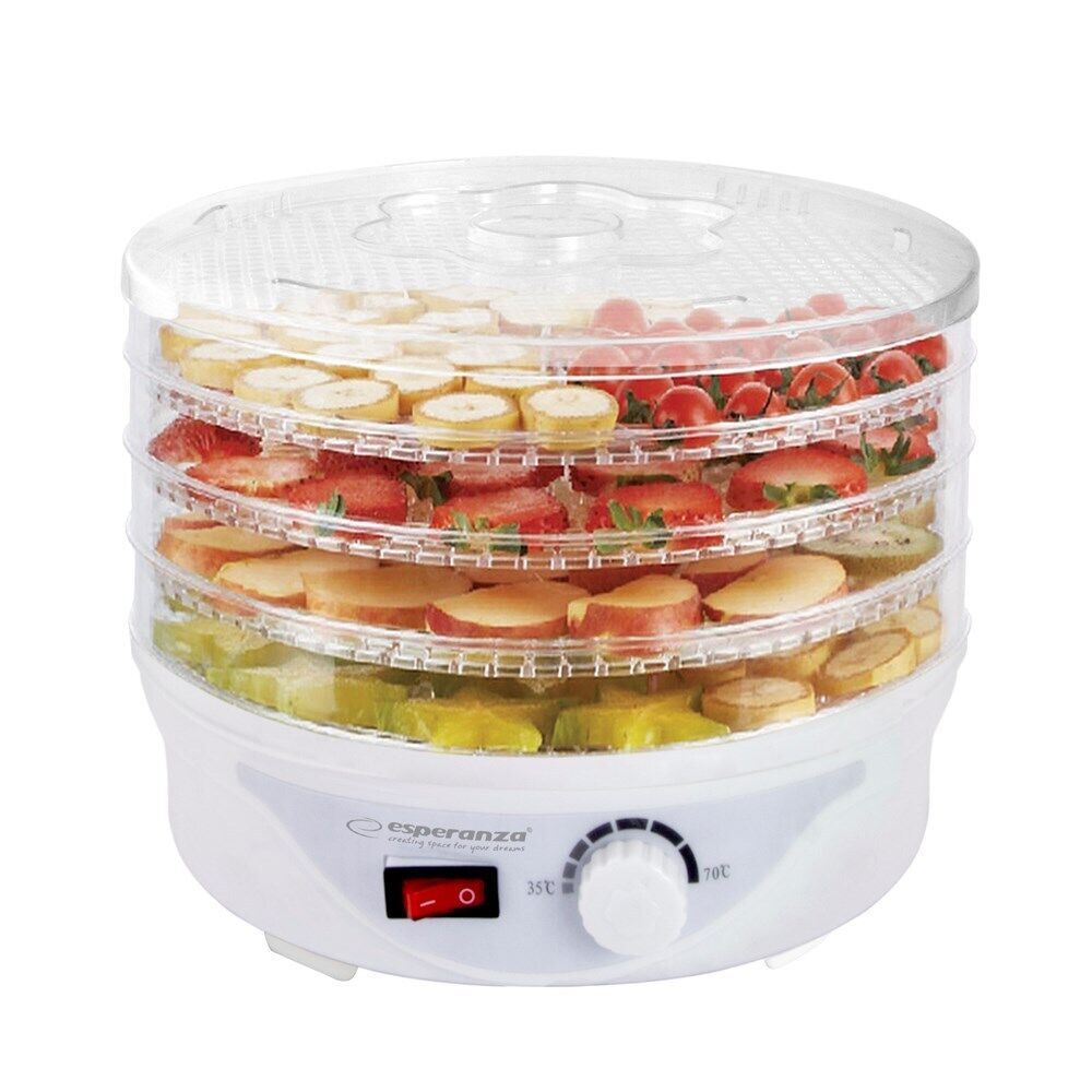 Com um design compacto e tabuleiros empilháveis, permite secar diferentes tipos de alimentos ao mesmo tempo, garantindo uma secagem uniforme graças à circulação otimizada de ar quente. Um aliado essencial para quem procura uma alimentação saudável e sustentável.