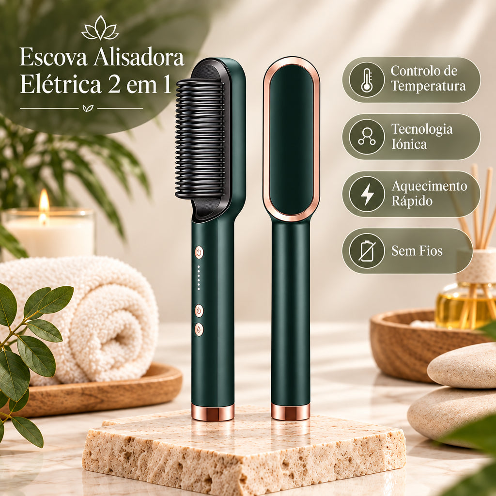 Alise, modele e dê forma ao cabelo com uma escova elétrica prática para a rotina diária. O design em forma de pente ajuda a desembaraçar e alisar, enquanto a função de modelação permite criar um acabamento liso ou ondas suaves.