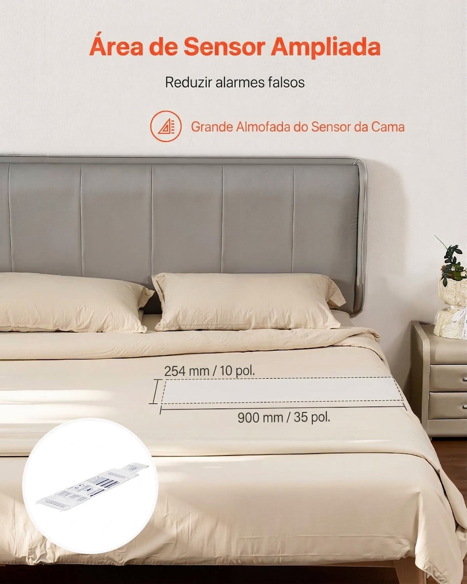 Sistema sem fios de alerta para cama com sensor e botão de chamada