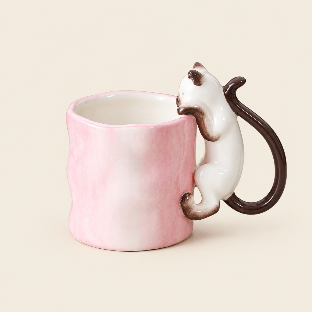 Caneca de cerâmica com gato siamês 3D