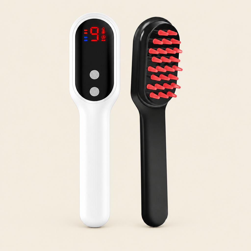 Pente massageador do couro cabeludo com luz LED vermelha e azul